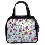 Pink whimsical flowers on blue Classic Handbag (Two Sides)