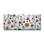 Pink whimsical flowers on blue Hand Towel