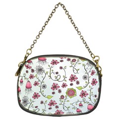Pink whimsical flowers on blue Chain Purse (Two Sided)  from ZippyPress Front