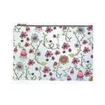 Pink whimsical flowers on blue Cosmetic Bag (Large)
