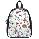 Pink whimsical flowers on blue School Bag (Small)