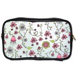 Pink whimsical flowers on blue Travel Toiletry Bag (One Side)