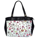 Pink whimsical flowers on blue Oversize Office Handbag (Two Sides)