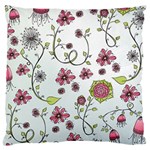 Pink whimsical flowers on blue Large Cushion Case (Two Sided) 