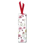 Pink whimsical flowers on blue Small Bookmark