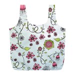 Pink whimsical flowers on blue Reusable Bag (L)