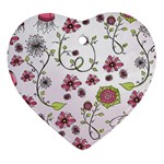 Pink whimsical flowers on pink Heart Ornament