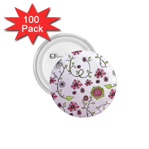 Pink whimsical flowers on pink 1.75  Button (100 pack) from ZippyPress Front
