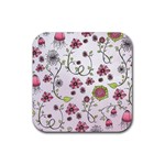 Pink whimsical flowers on pink Drink Coaster (Square)