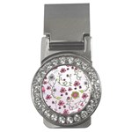 Pink whimsical flowers on pink Money Clip (CZ)