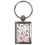 Pink whimsical flowers on pink Key Chain (Rectangle)