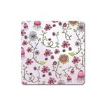 Pink whimsical flowers on pink Magnet (Square)