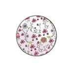 Pink whimsical flowers on pink Golf Ball Marker (for Hat Clip)