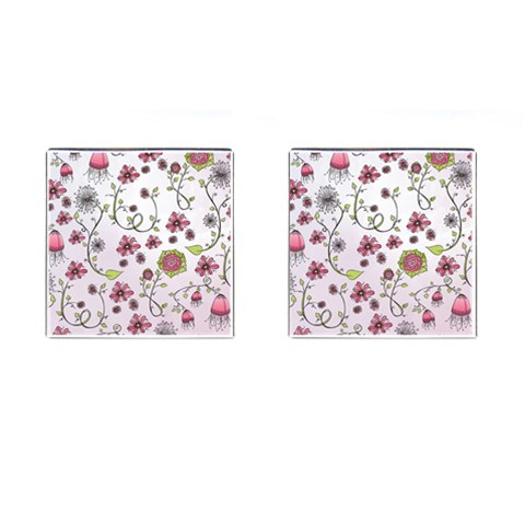 Pink whimsical flowers on pink Cufflinks (Square) from ZippyPress Front(Pair)