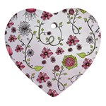 Pink whimsical flowers on pink Heart Ornament (Two Sides)