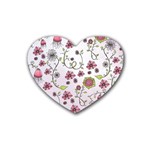 Pink whimsical flowers on pink Drink Coasters 4 Pack (Heart) 