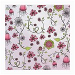 Pink whimsical flowers on pink Glasses Cloth (Medium)