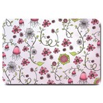 Pink whimsical flowers on pink Large Door Mat