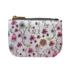 Pink whimsical flowers on pink Coin Change Purse from ZippyPress Front