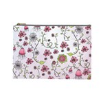 Pink whimsical flowers on pink Cosmetic Bag (Large)