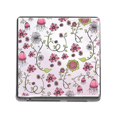 Pink whimsical flowers on pink Memory Card Reader with Storage (Square) from ZippyPress Front