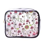 Pink whimsical flowers on pink Mini Travel Toiletry Bag (One Side)