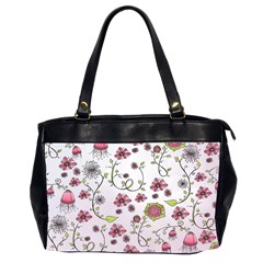Pink whimsical flowers on pink Oversize Office Handbag (Two Sides) from ZippyPress Front
