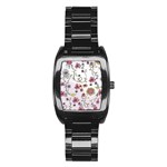 Pink whimsical flowers on pink Stainless Steel Barrel Watch