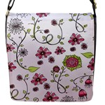 Pink whimsical flowers on pink Flap Closure Messenger Bag (Small)