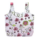 Pink whimsical flowers on pink Reusable Bag (L)