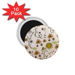 Yellow Whimsical Flowers  1.75  Button Magnet (10 pack)