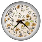 Yellow Whimsical Flowers  Wall Clock (Silver)