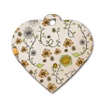 Yellow Whimsical Flowers  Dog Tag Heart (Two Sided)