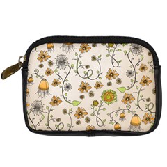 Yellow Whimsical Flowers  Digital Camera Leather Case from ZippyPress Front