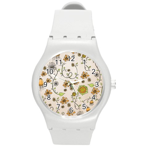 Yellow Whimsical Flowers  Plastic Sport Watch (Medium) from ZippyPress Front