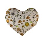 Yellow Whimsical Flowers  16  Premium Heart Shape Cushion 