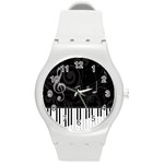 Whimsical Piano keys and music notes Round Plastic Sport Watch Medium