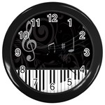Whimsical Piano keys and music notes Wall Clock (Black)