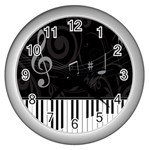 Whimsical Piano keys and music notes Wall Clock (Silver)