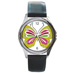 Color Butterfly  Round Leather Watch (Silver Rim)