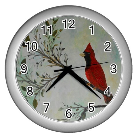 Sweet Red Cardinal Wall Clock (Silver) from ZippyPress Front