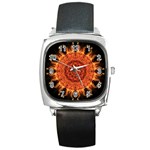 Flaming Sun Square Leather Watch