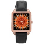 Flaming Sun Rose Gold Leather Watch 