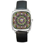 Psychedelic Leaves Mandala Square Leather Watch