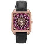 Purple Flower Rose Gold Leather Watch 