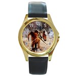 Pretty Pony Round Leather Watch (Gold Rim) 