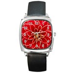 Red Dahila Square Leather Watch