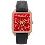 Red Dahila Rose Gold Leather Watch 