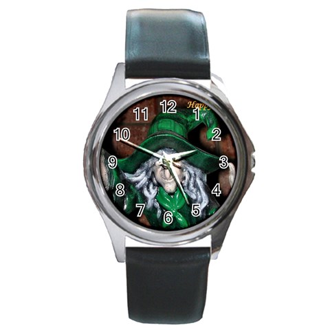 Happy Halloween Witch Round Metal Watch from ZippyPress Front