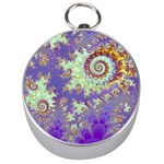 Sea Shell Spiral, Abstract Violet Cyan Stars Silver Compass